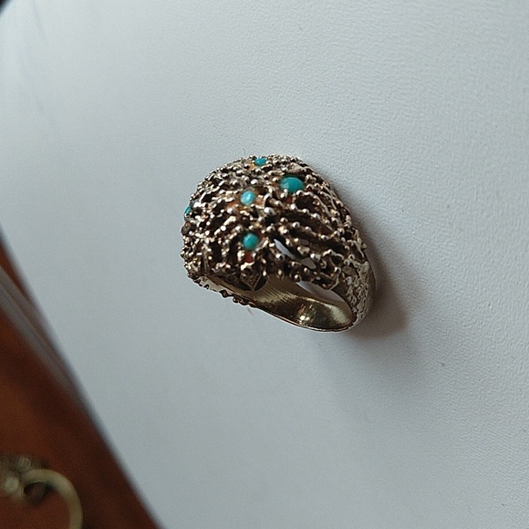 Alexis Bittar 925 sterling silver gold wash coral reef dome ring turquoise - Picture 2 of 7